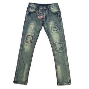 Lion Dynasty Patchwork Slim Straight Jeans Sz 28
